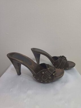 Zena Women's Brown Suede Slide Heels with Buckle Detail